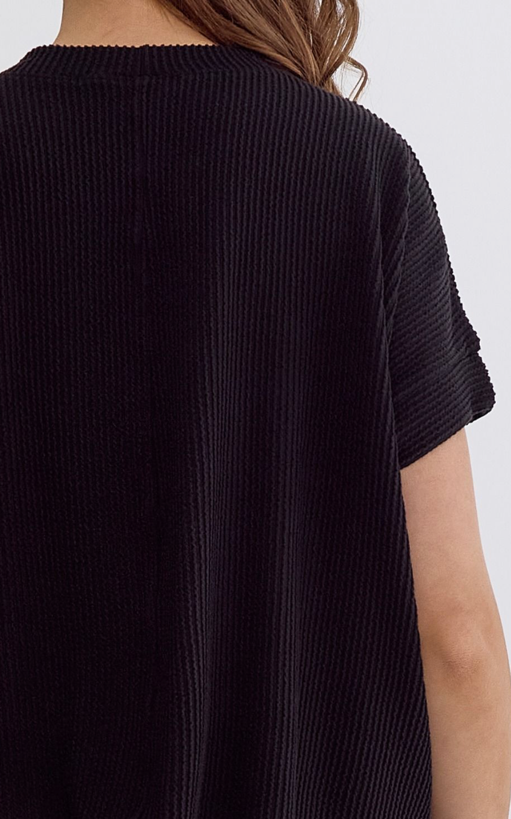 Black Ribbed Asymmetrical Hem Top