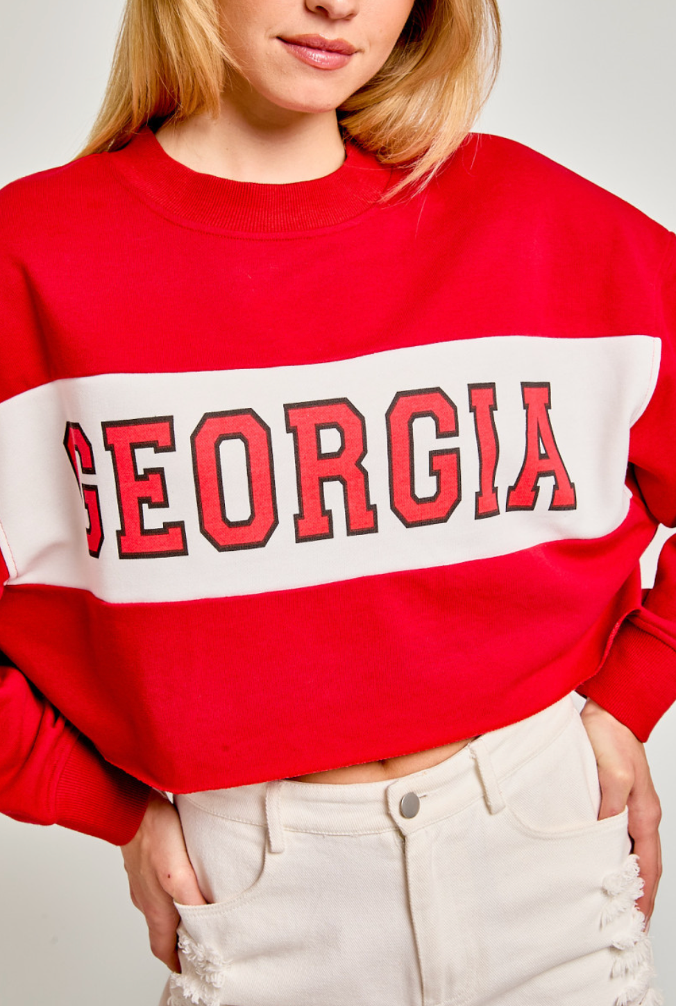 "Georgia" Color Block Cropped Crewneck