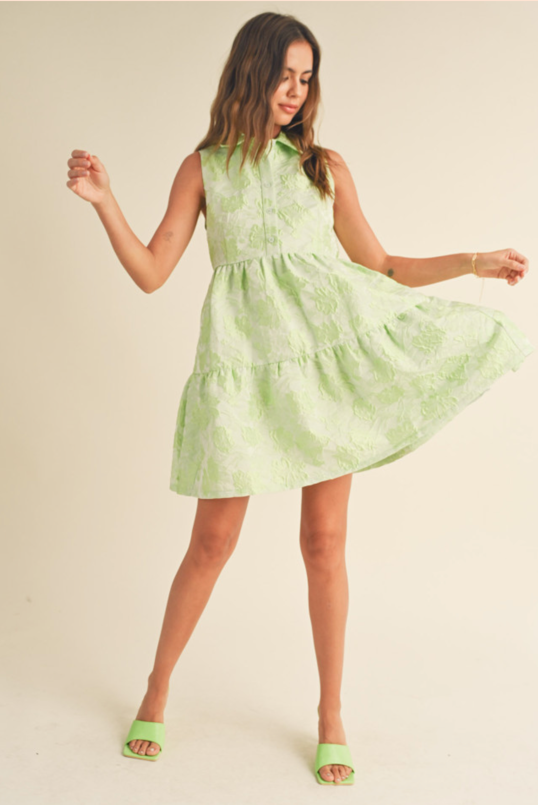 Sage Lime Jacquard Dress