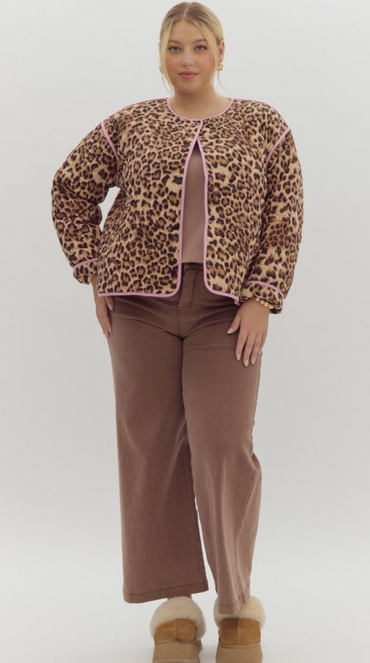 Ansley Leopard Snap Button Pink Trim Jacket