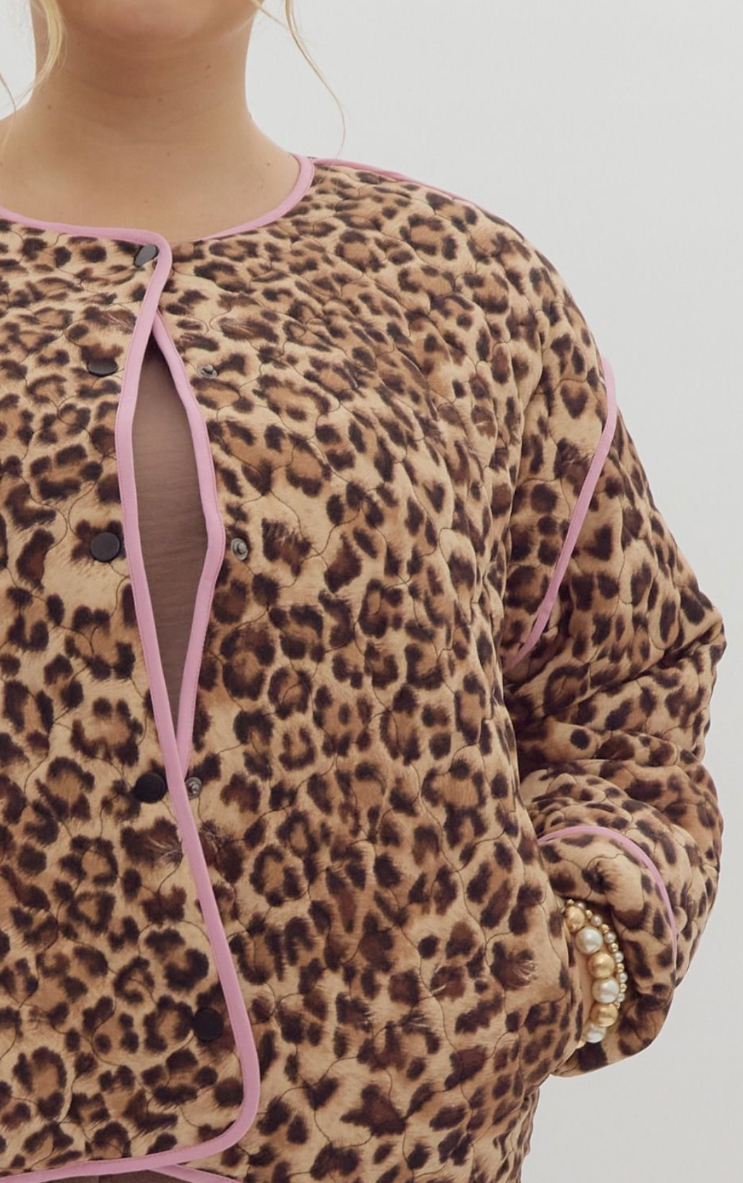 Ansley Leopard Snap Button Pink Trim Jacket