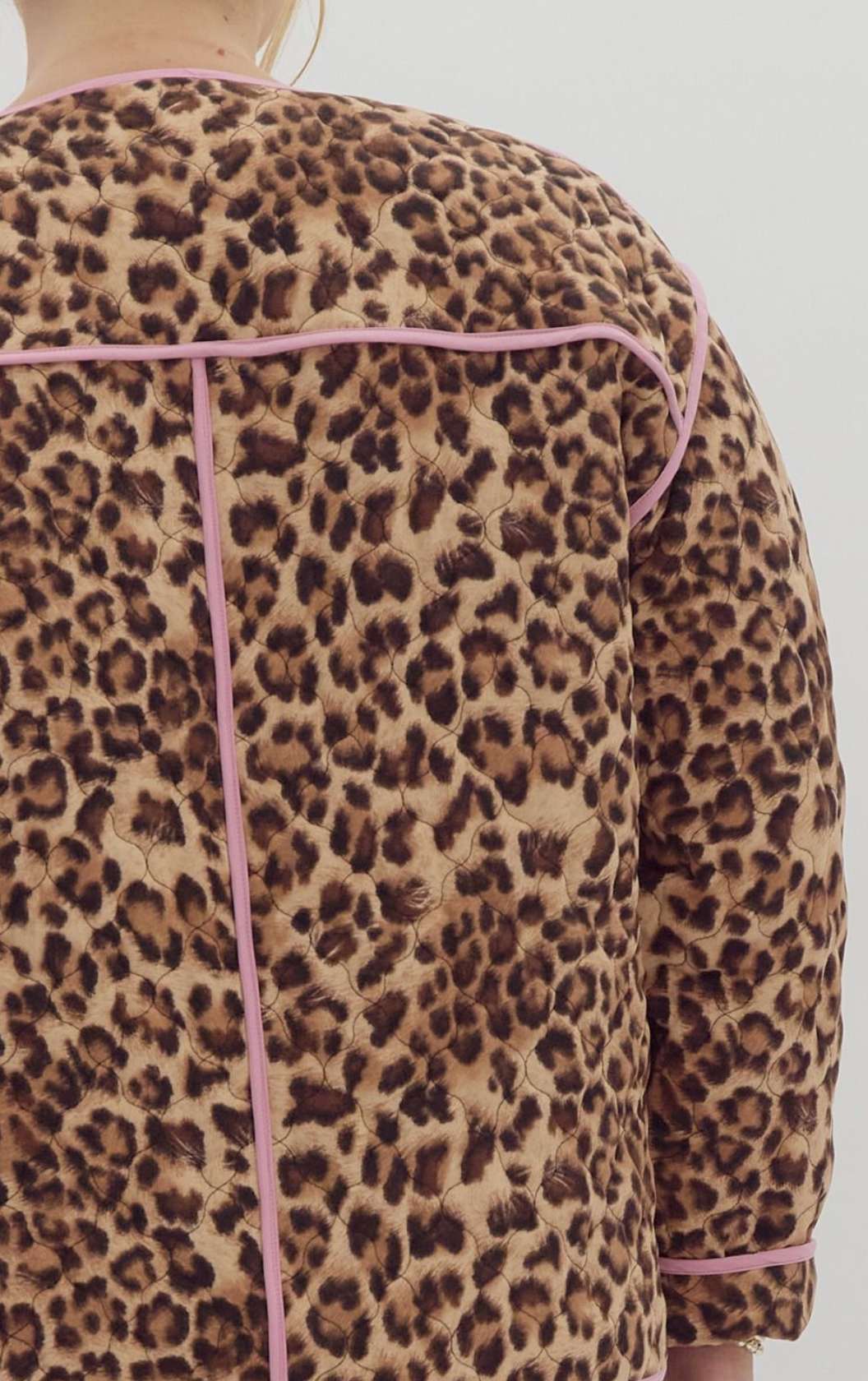 Ansley Leopard Snap Button Pink Trim Jacket