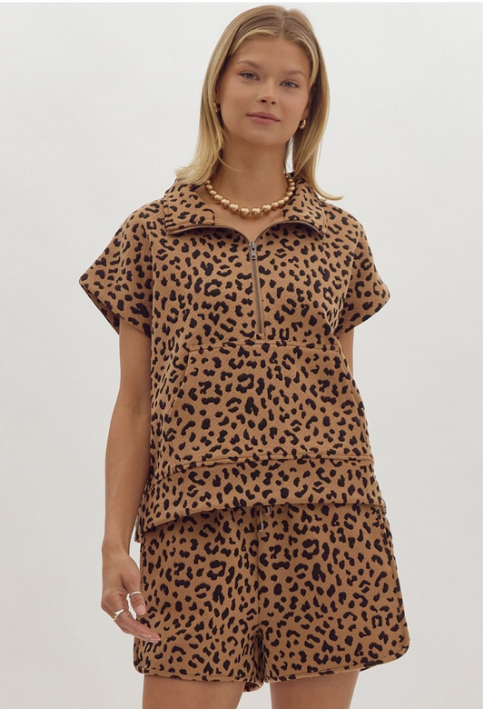 Reese Leopard Half Zip Collared Sweater