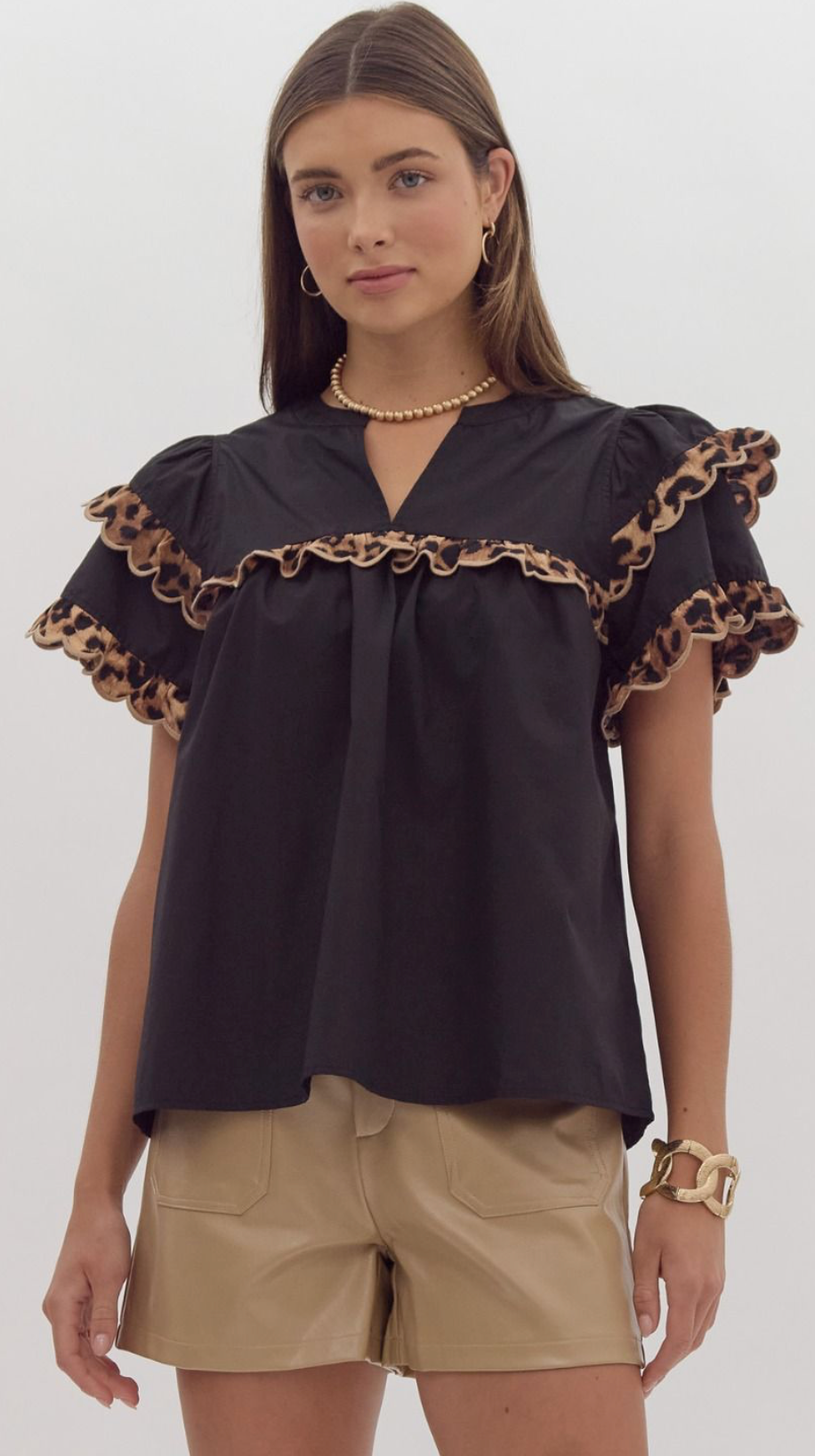 Wrenley Black & Scalloped Cheetah Top