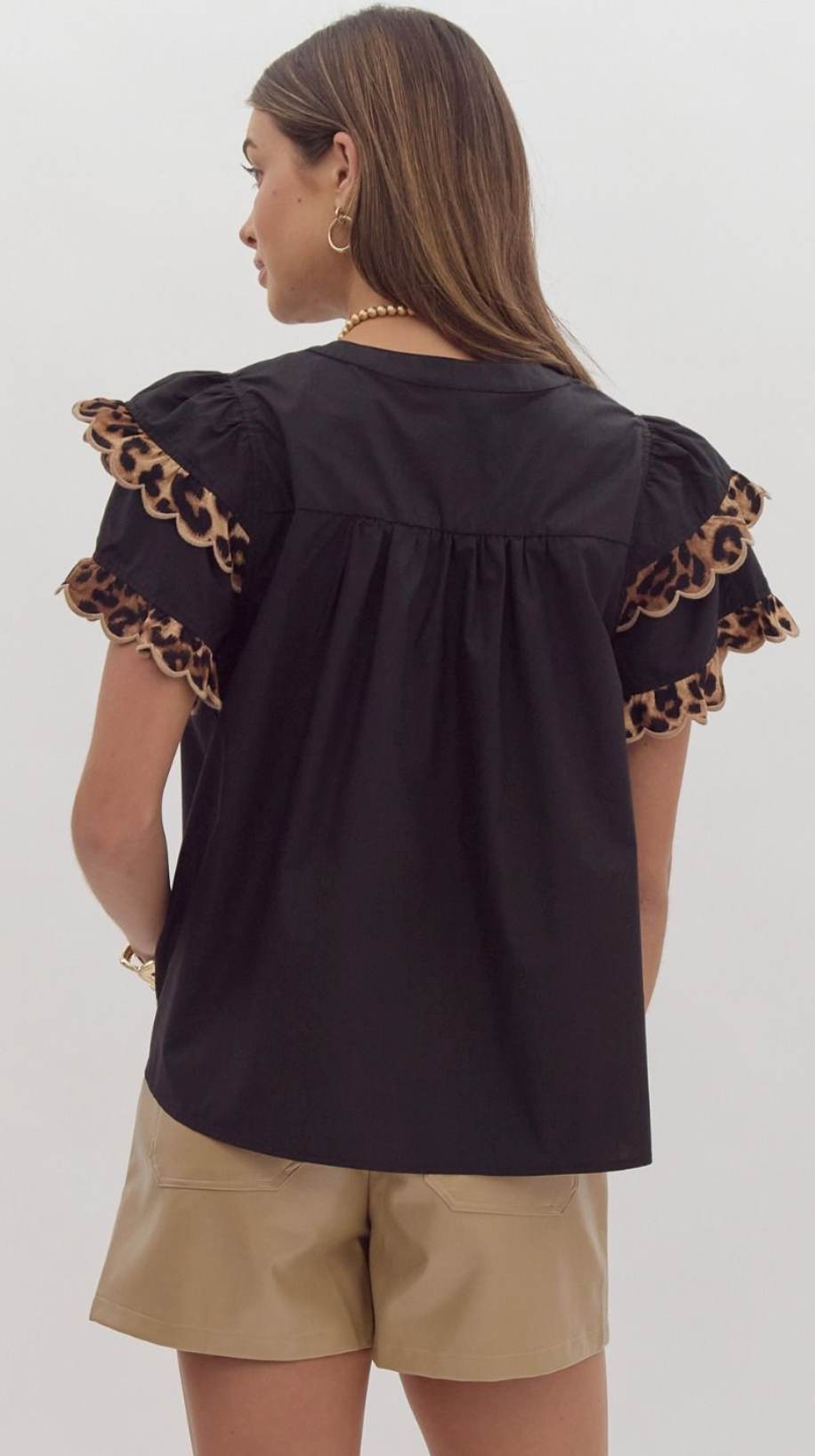 Wrenley Black & Scalloped Cheetah Top