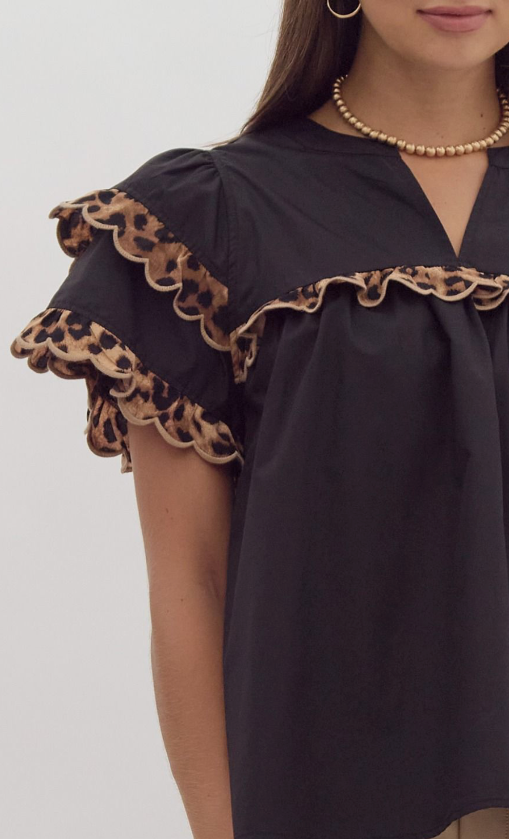 Wrenley Black & Scalloped Cheetah Top