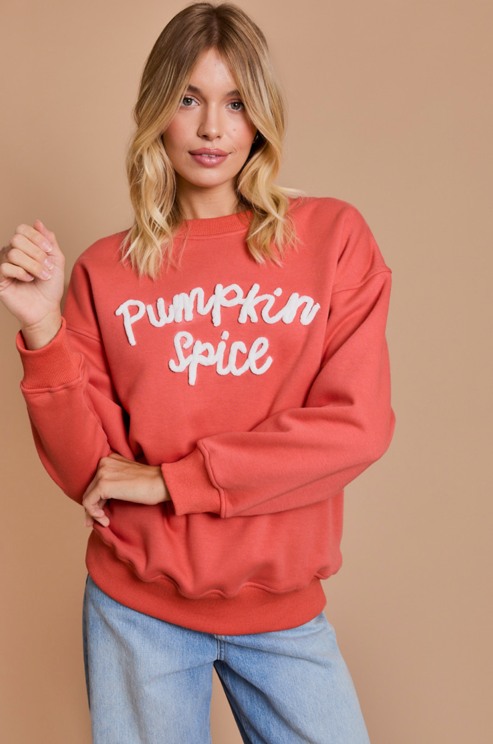 Pumpkin Spice Chenille Yarn Crew Neck