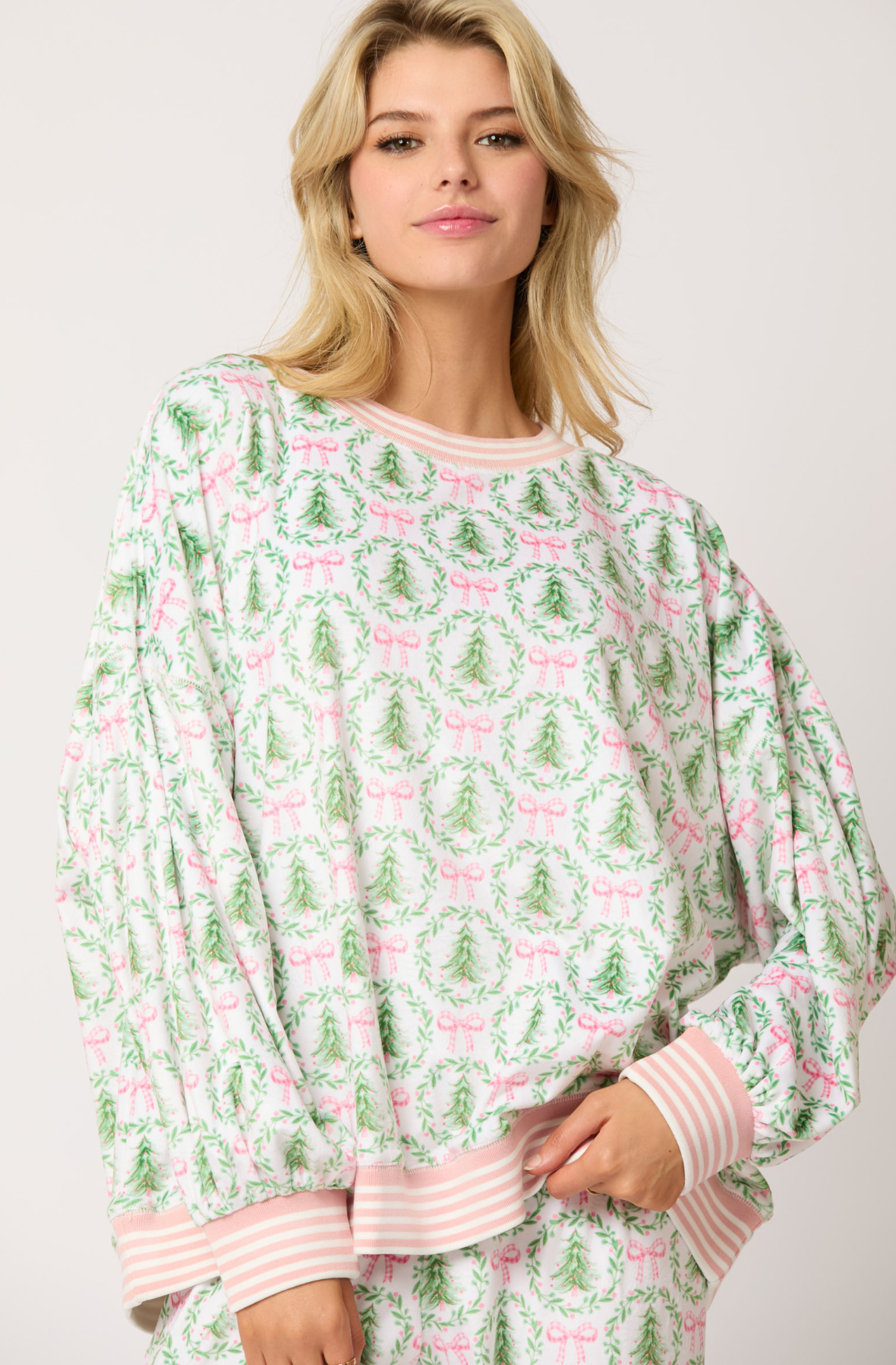 Christmas Tree & Bow Prints Loungewear Set