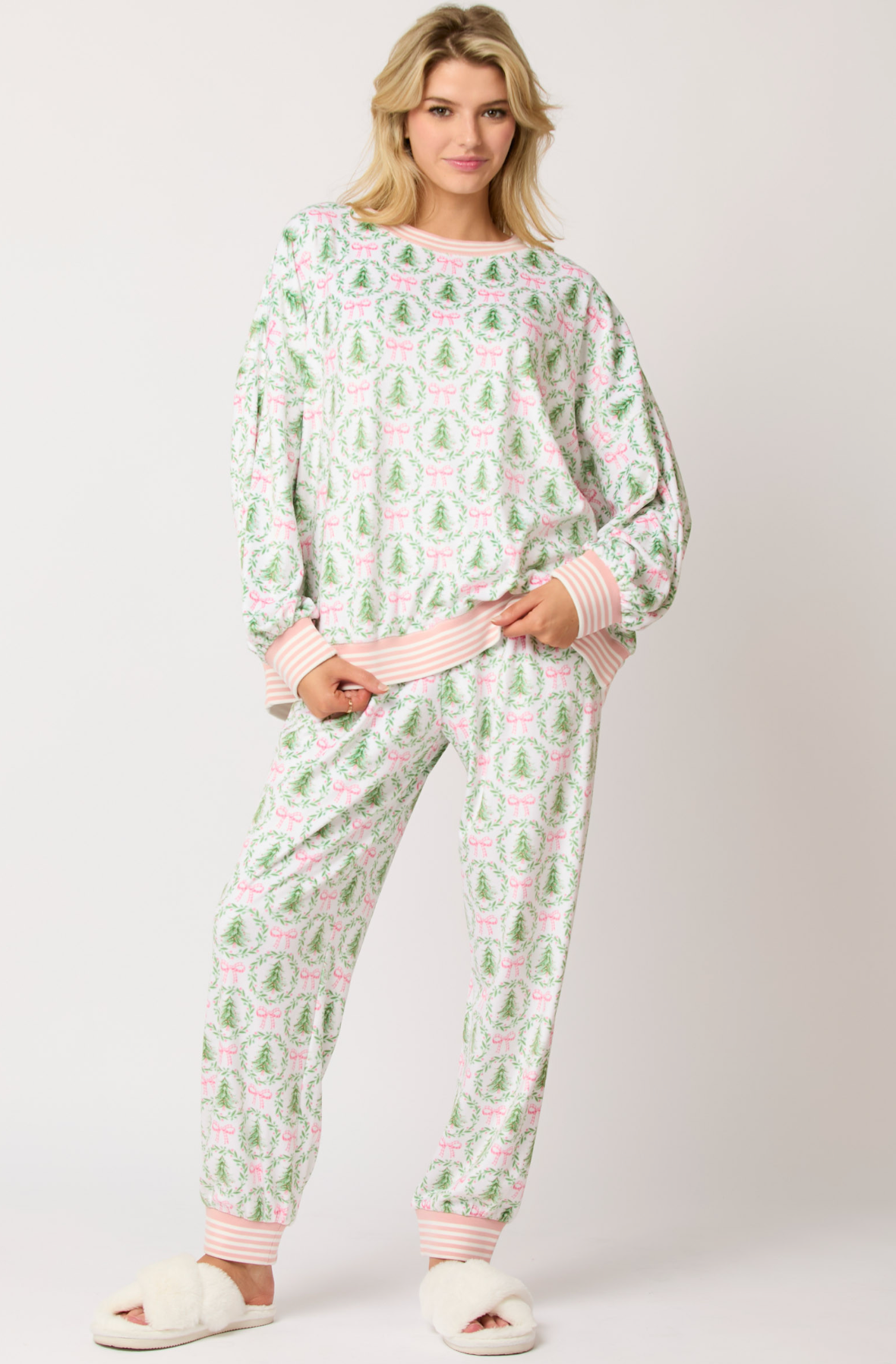 Christmas Tree & Bow Prints Loungewear Set