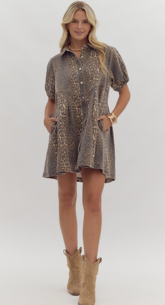 Leopard Denim Mini Dress