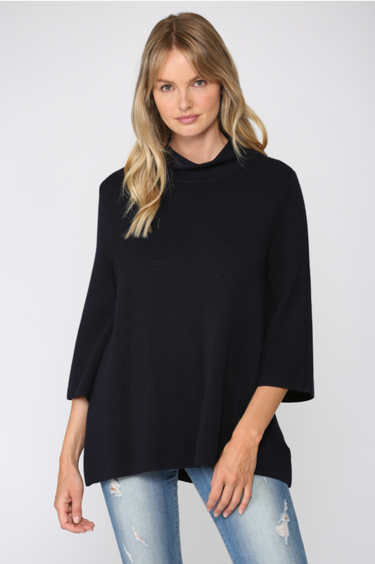 Joy Mock Neck Black Bell Sleeve Sweater