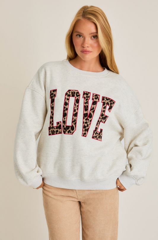 LOVE Leopard Contrast Oversized Crewneck