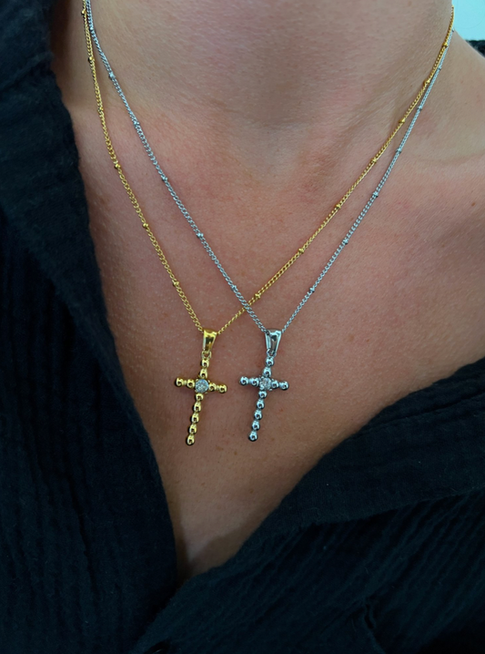 Bling Cross Silver Necklace