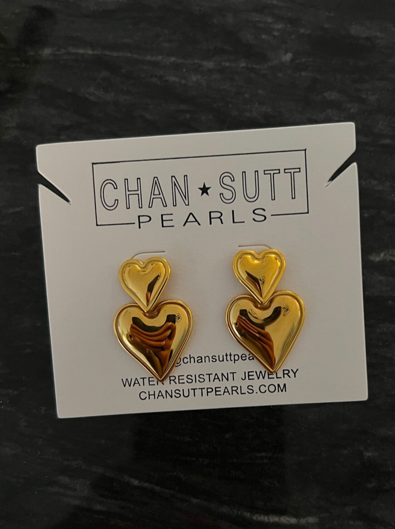 Gold Double Heart Earrings