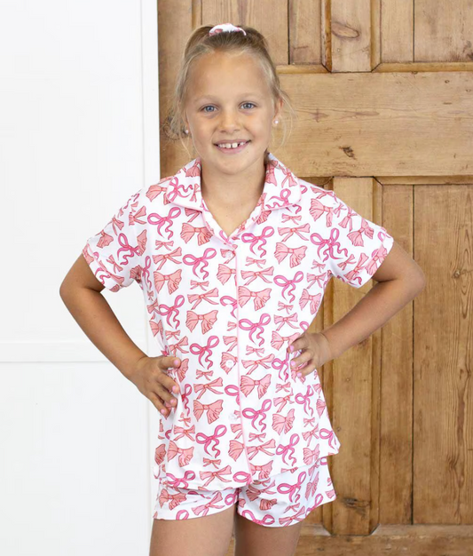 Girls Sutton Bow Button Up Sleep Set