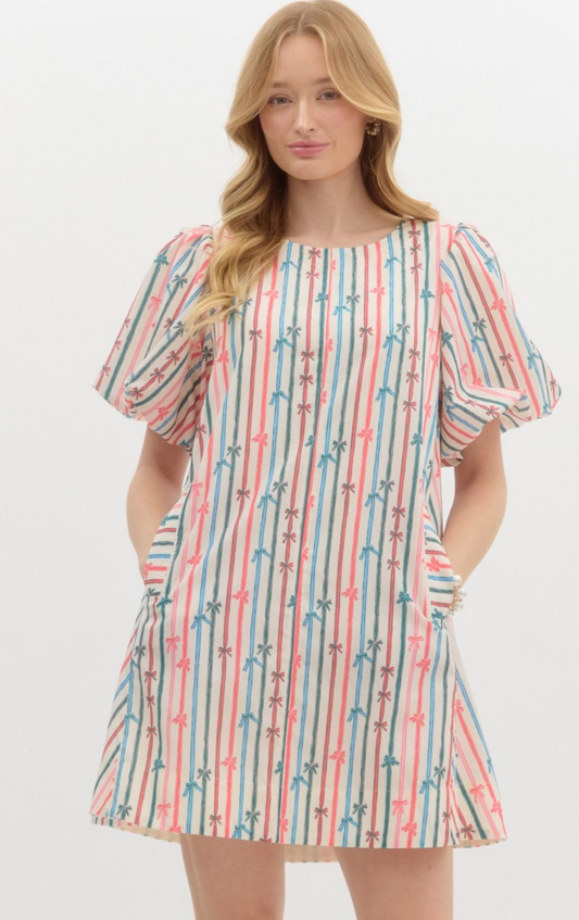 Multi-Color Stripe Bow Swing Dress