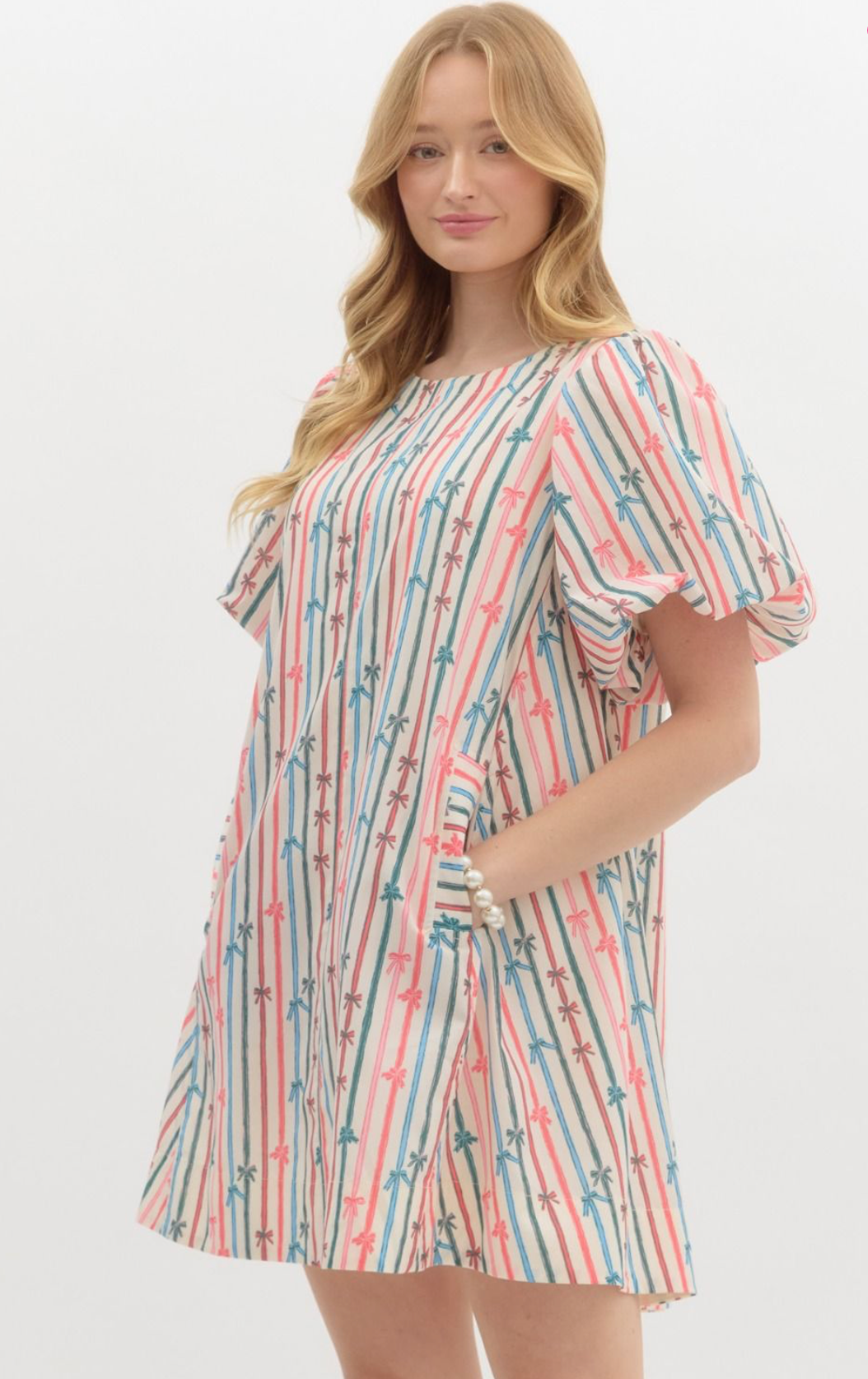 Multi-Color Stripe Bow Swing Dress