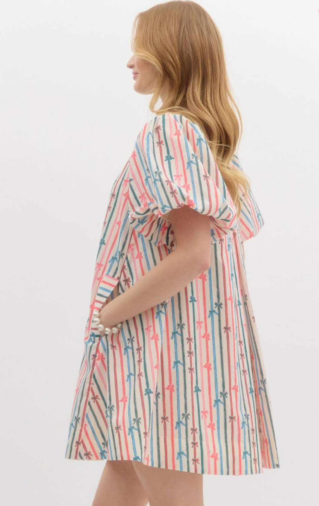 Multi-Color Stripe Bow Swing Dress