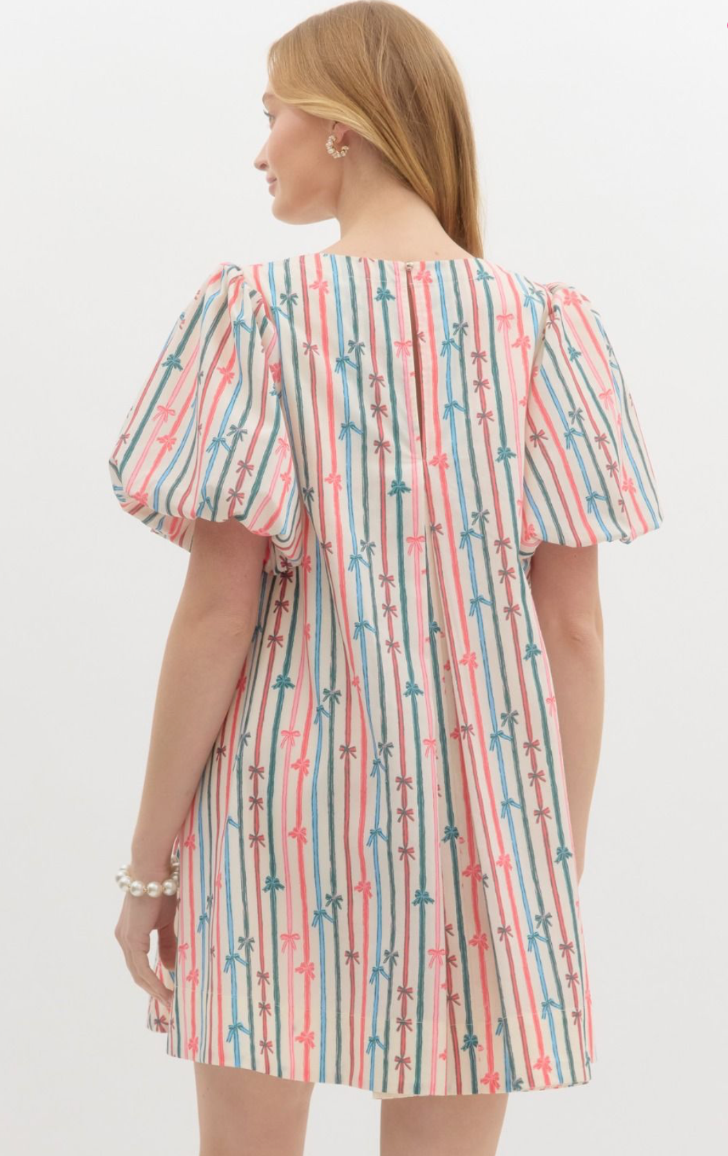 Multi-Color Stripe Bow Swing Dress