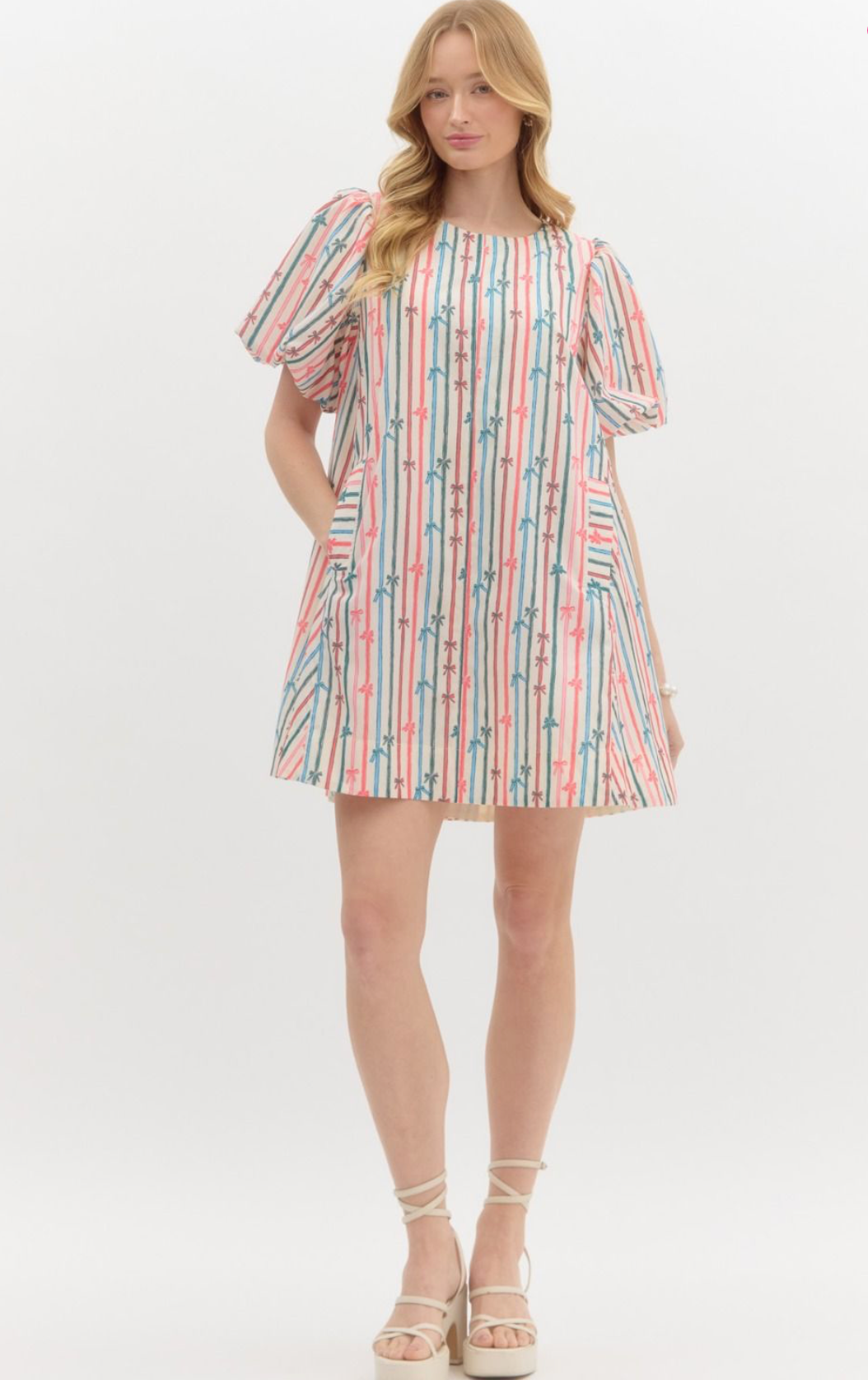 Multi-Color Stripe Bow Swing Dress