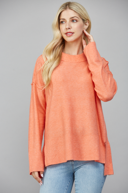 Orange Sherbet Oversized Side Slit Sweater