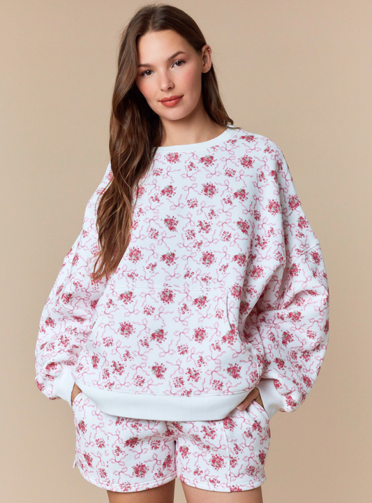 Pink Bow Floral Crewneck