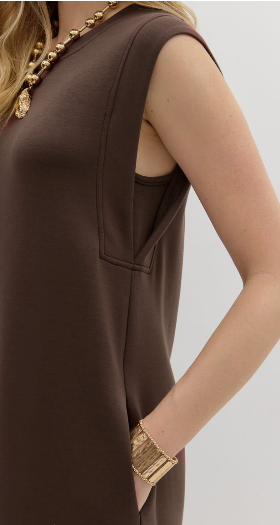 Brown Jersey Knit Midi Dress