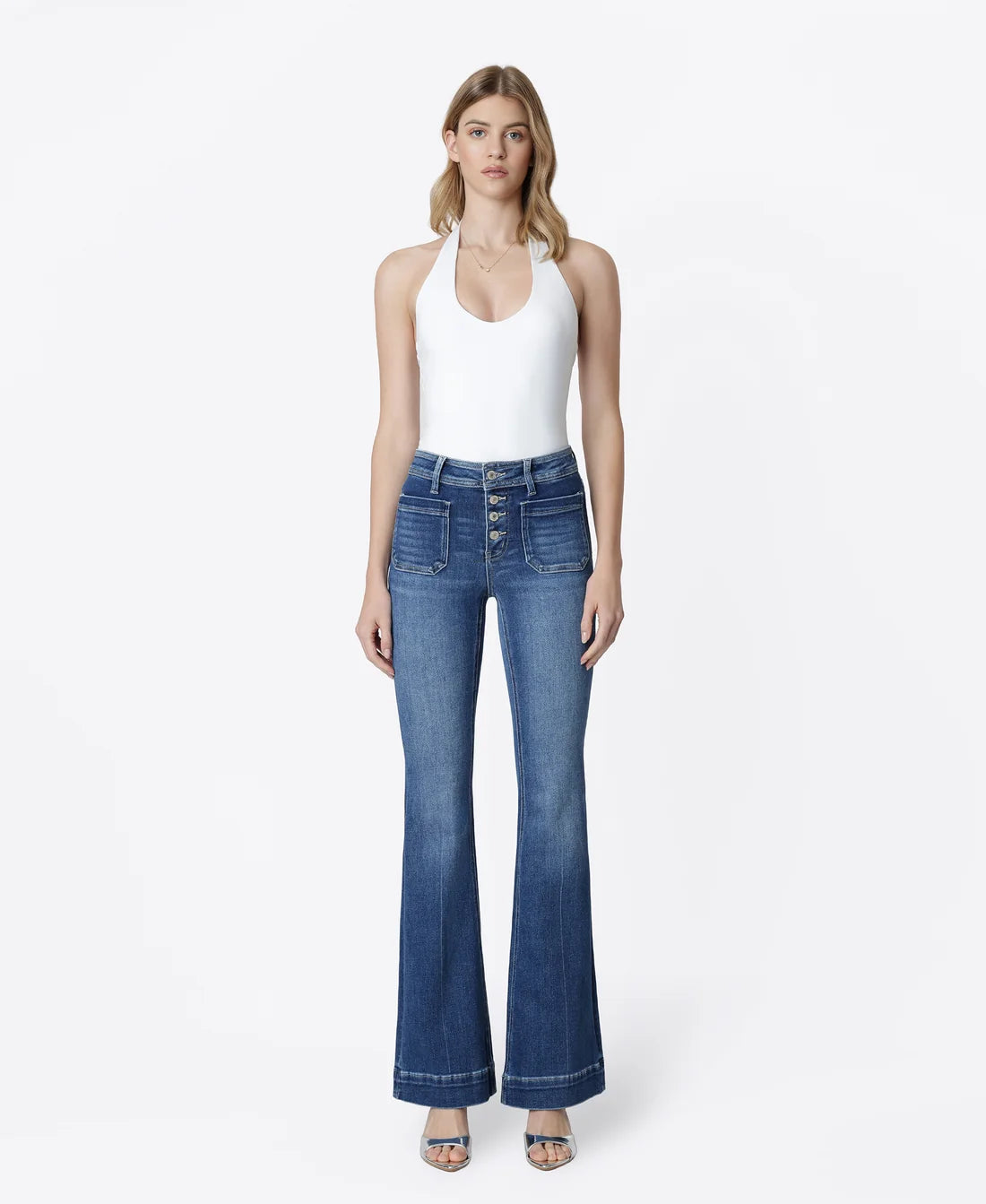 Alison MR Patch Pocket Trouser Hem Flare Jeans