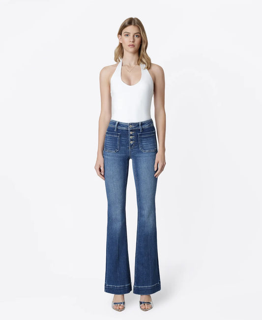 Alison MR Patch Pocket Trouser Hem Flare Jeans