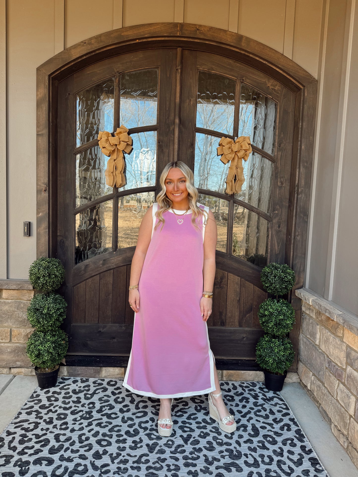 Light Pink Jersey Knit Midi Dress