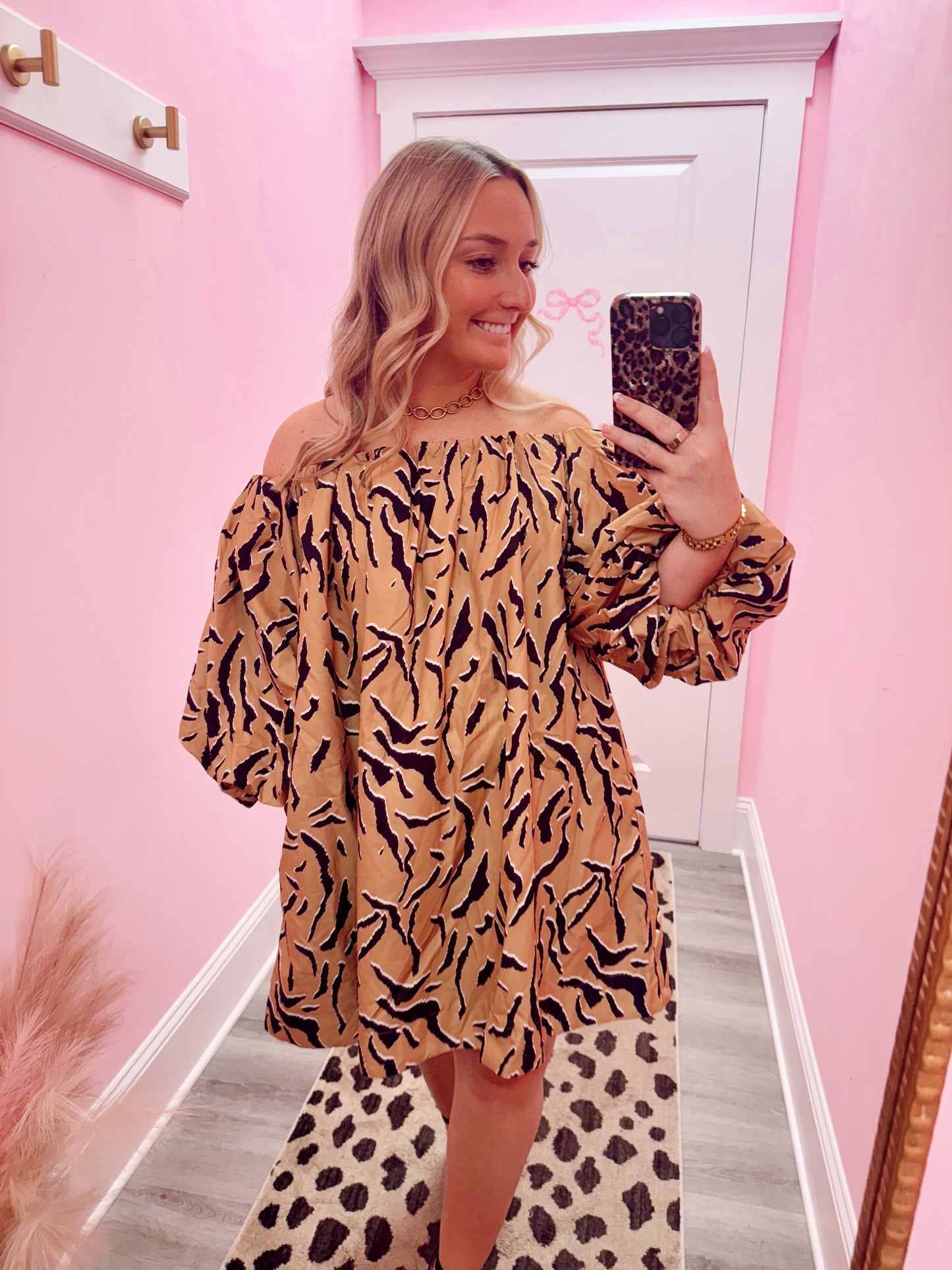Animal Print Off The Shoulder Dress