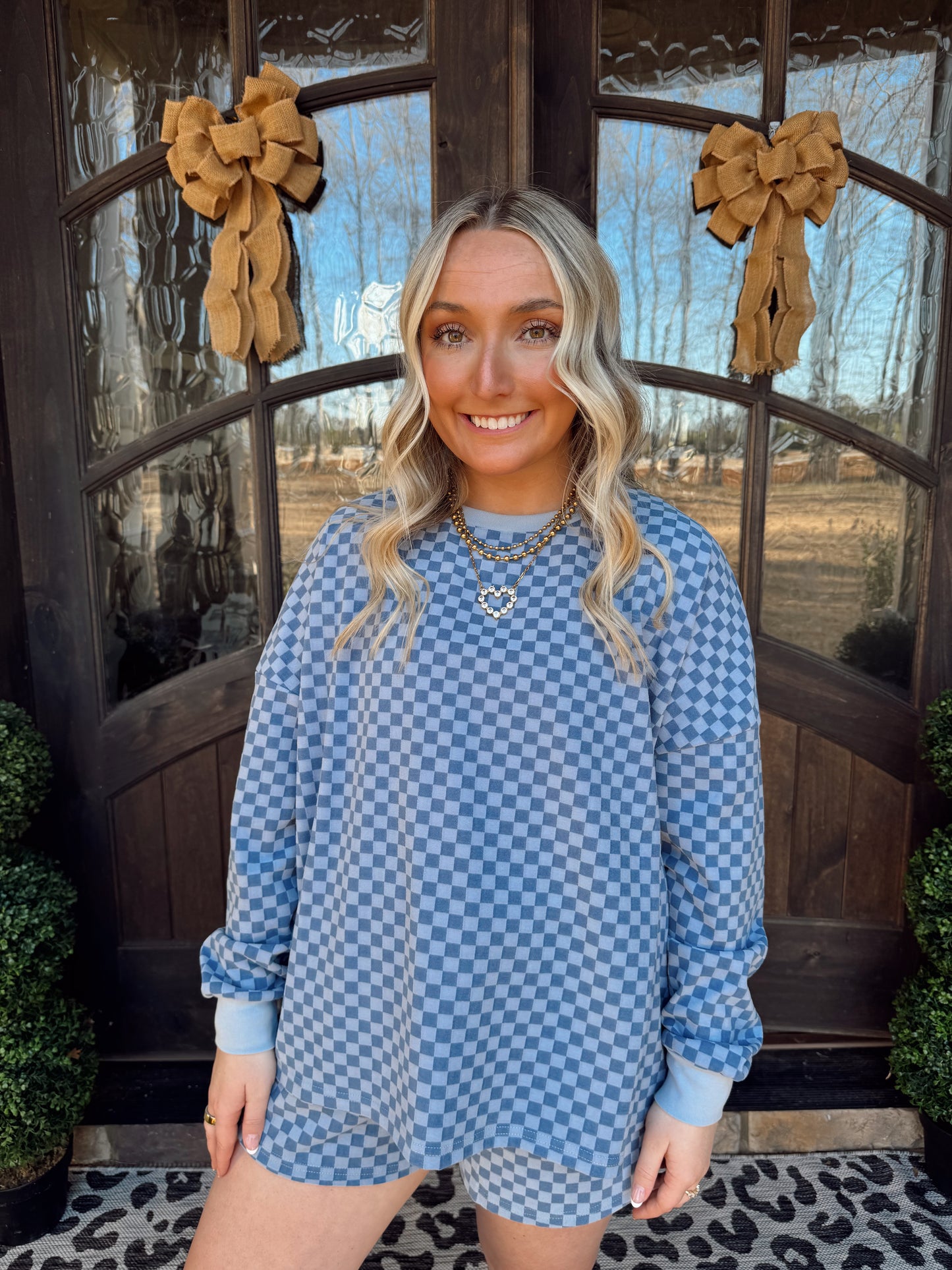 Blue Checkered Lounge Set