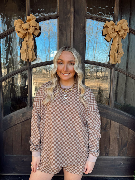 Mocha Checkered Lounge Set