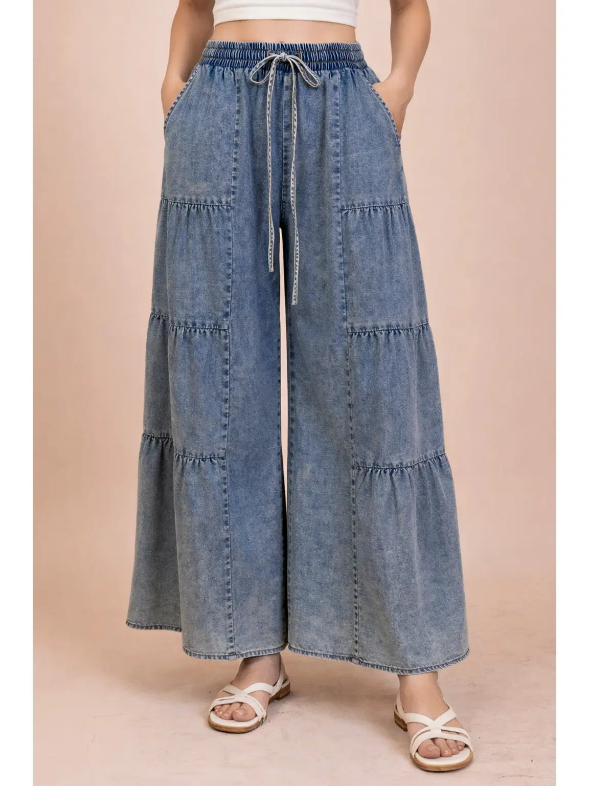Layered Mineral Washed Chambray Pants