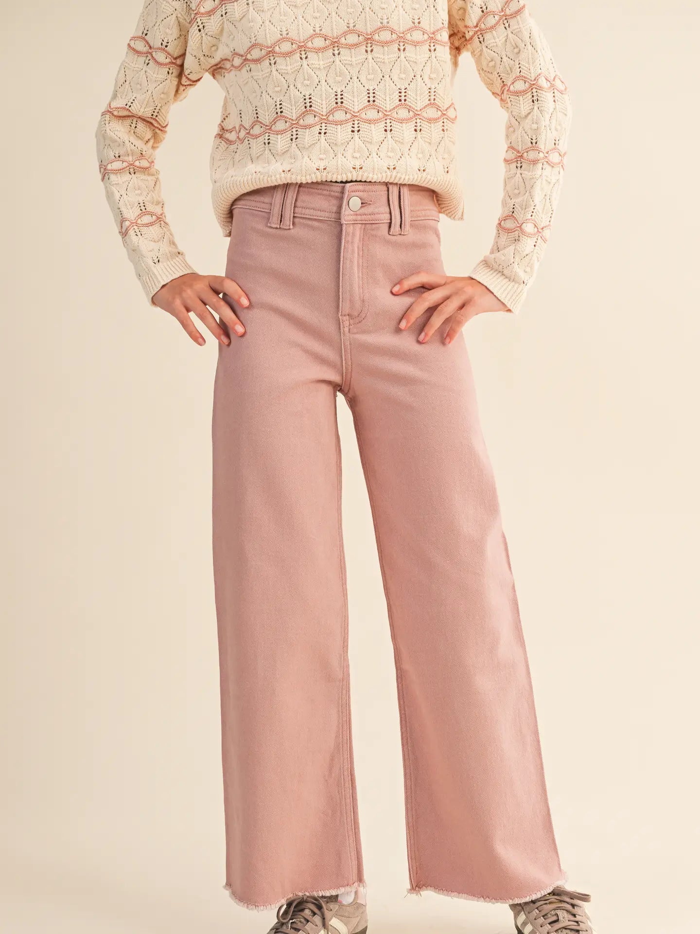 Goldie Pink Wide Leg Denim Pants (Girls 7-14)