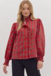 Red Plaid Long Sleeve Blouse