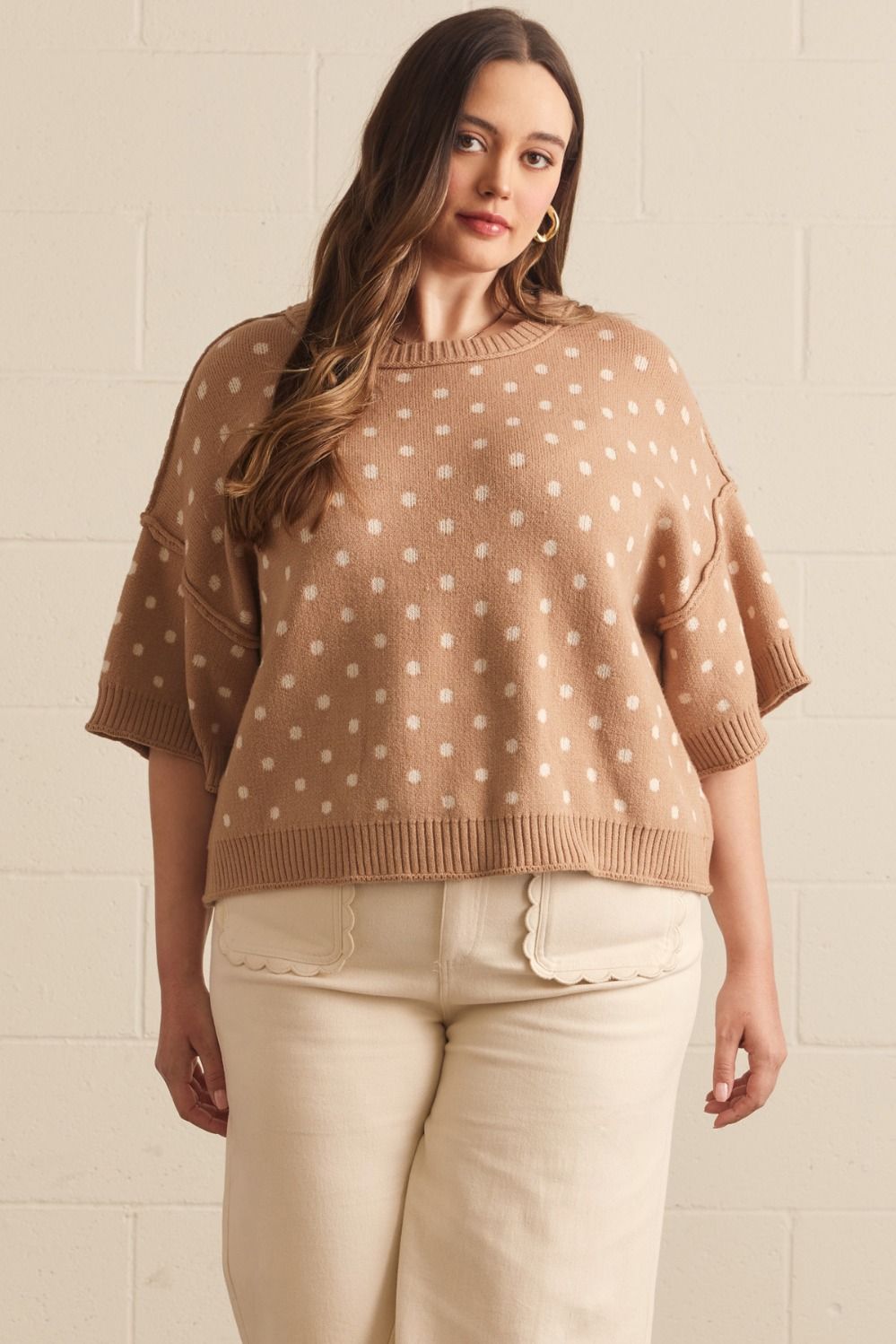 Toffee Polka Dot Knit Top