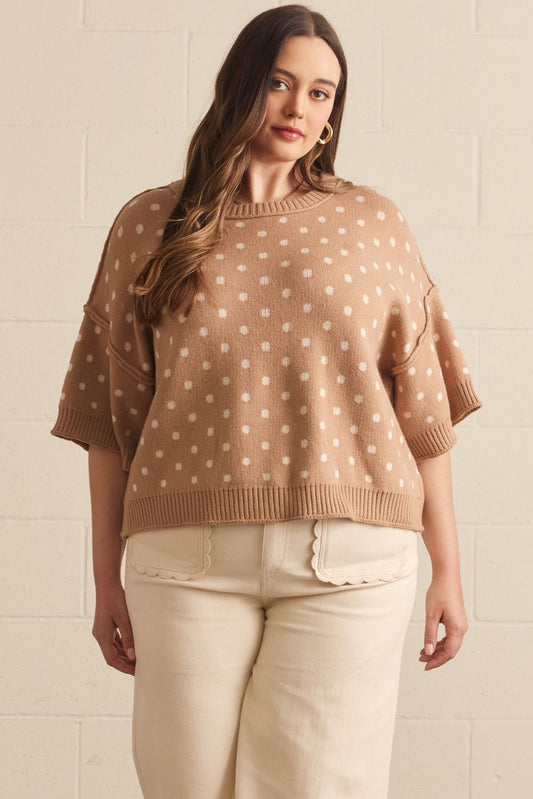 Toffee Polka Dot Knit Top