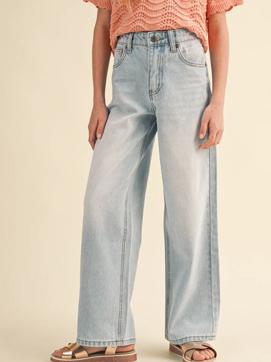 Sloane Wide Leg Light Denim Pants (Girls 7-14)